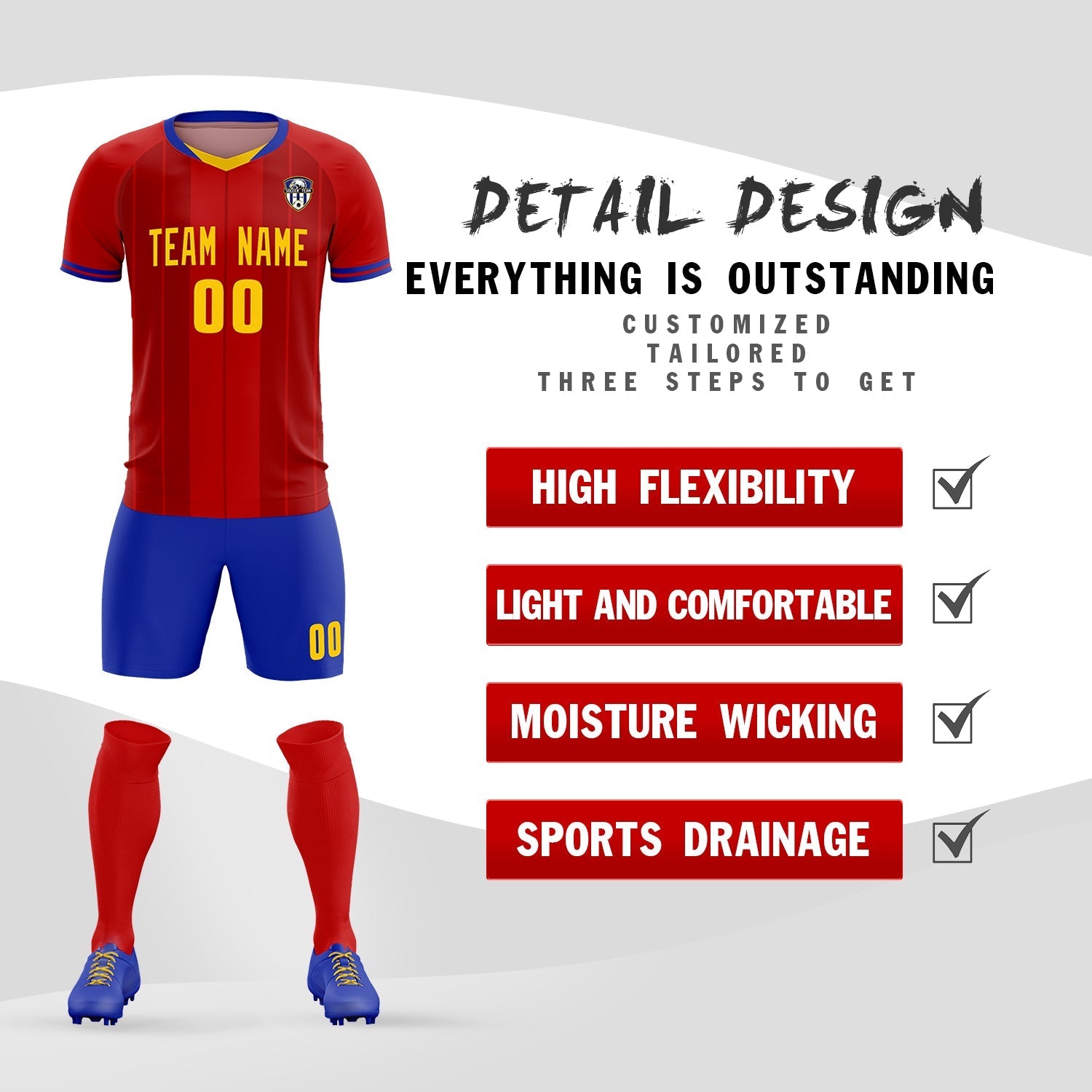 Custom Red Classic Striped Personalized Football Kit Jersey
