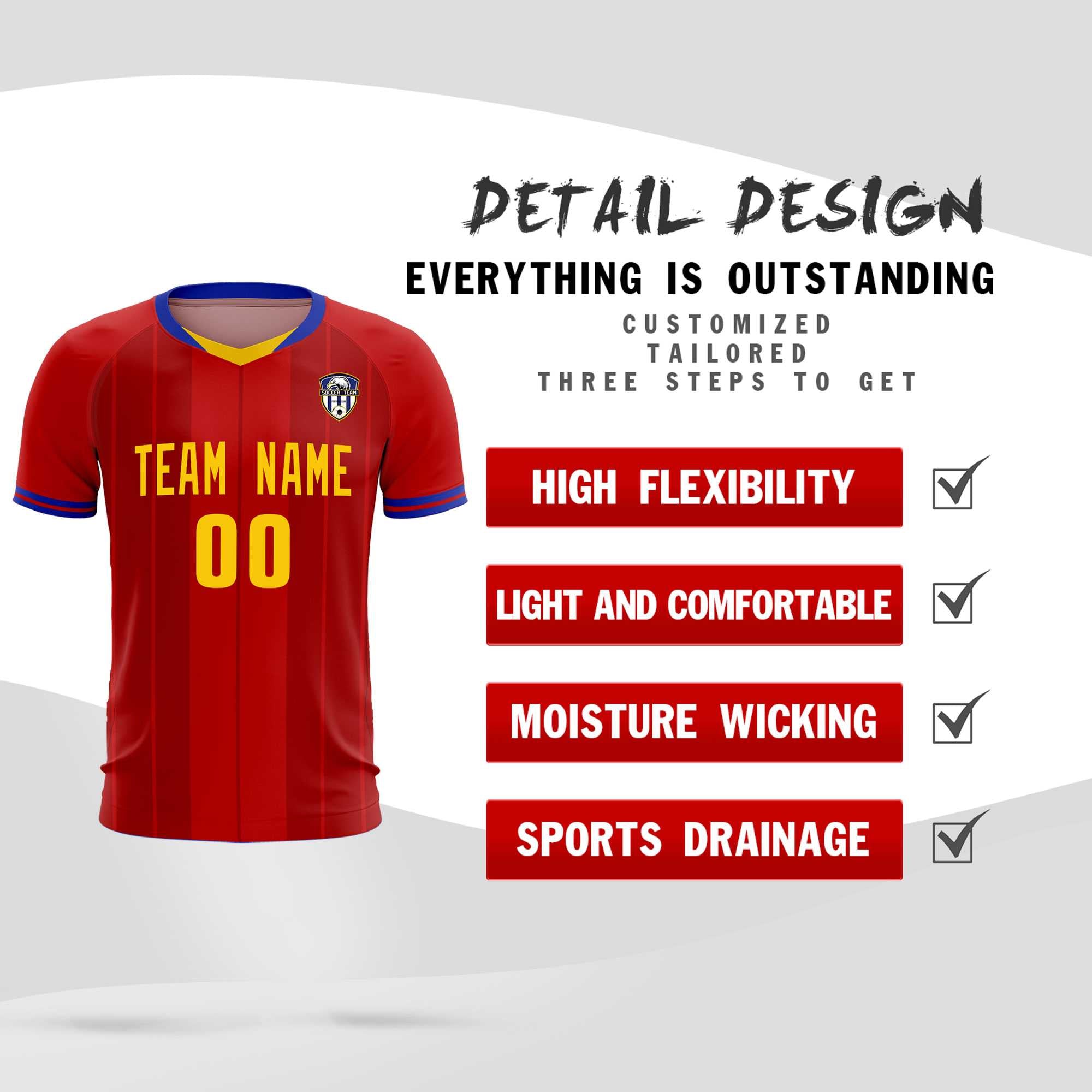 Custom Red Classic Striped Personalized Football Kit Jersey