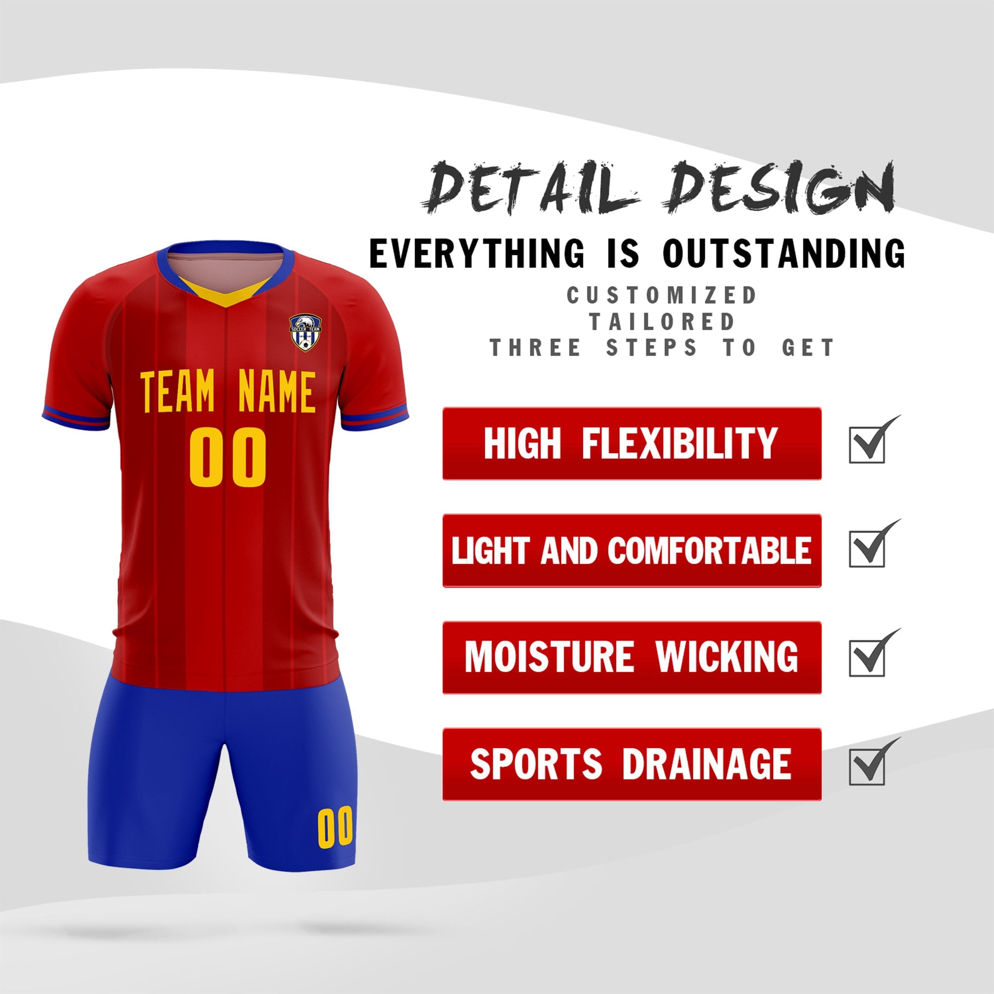 Custom Red Classic Striped Personalized Football Kit Jersey