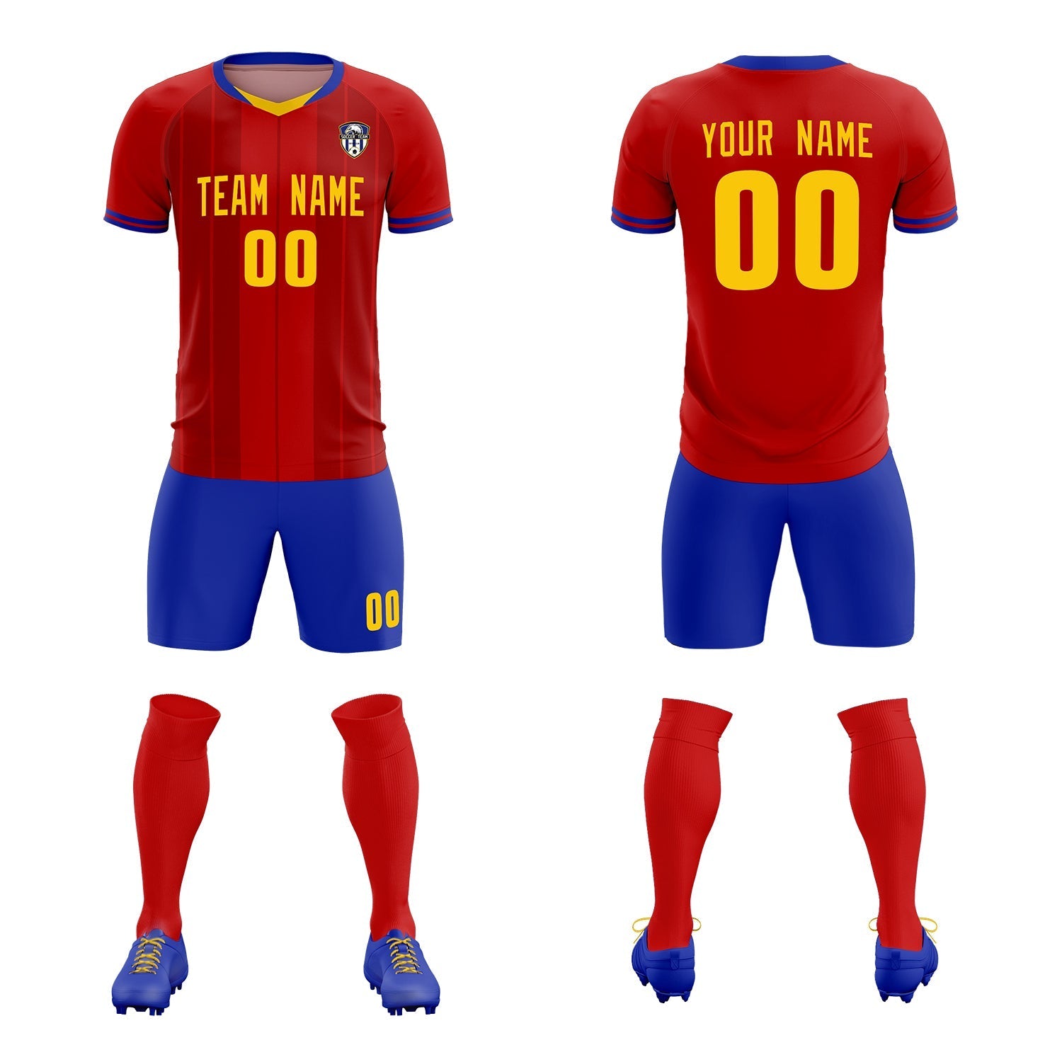 Custom Red Classic Striped Personalized Football Kit Jersey