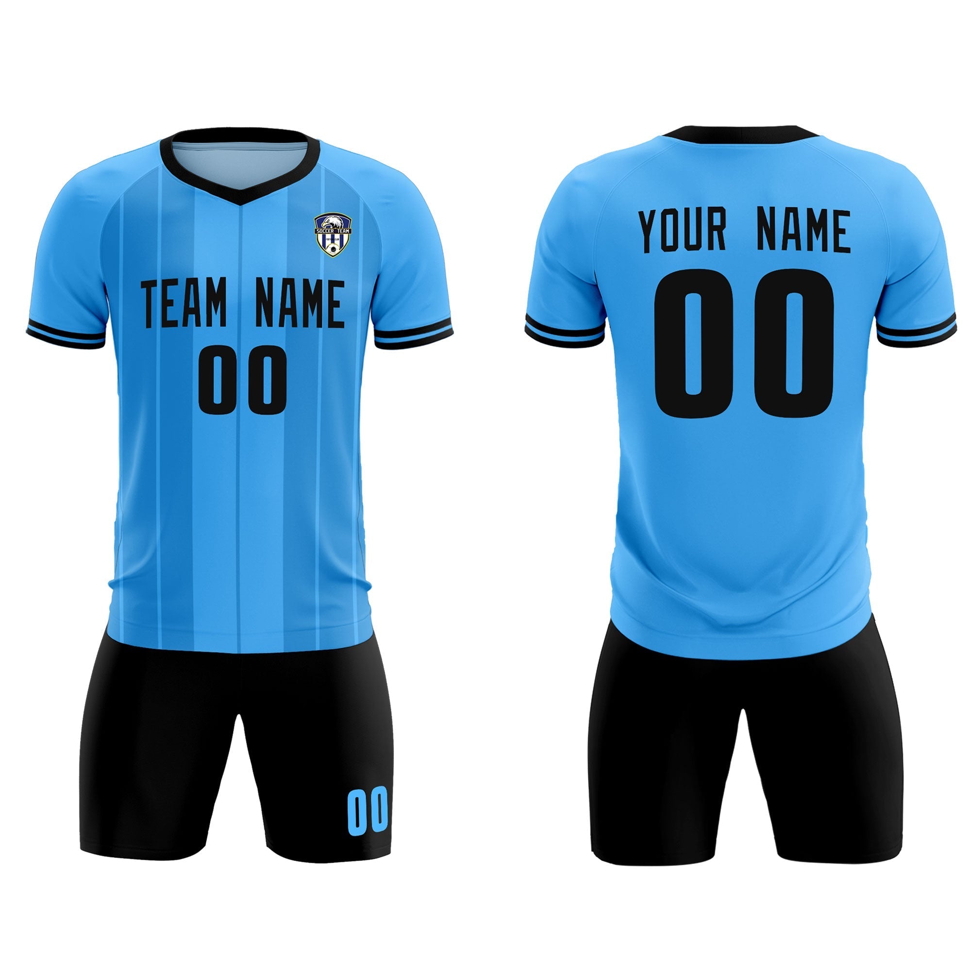 Custom Powder Blue Classic Striped Personalized Football Kit Jersey