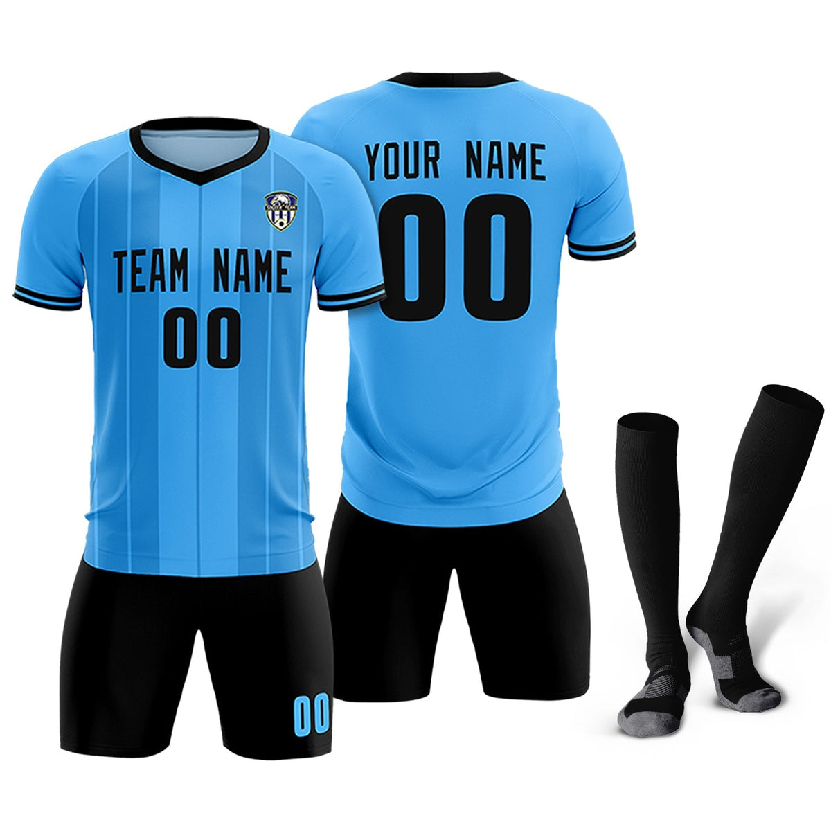 Custom Powder Blue Classic Striped Personalized Football Kit Jersey