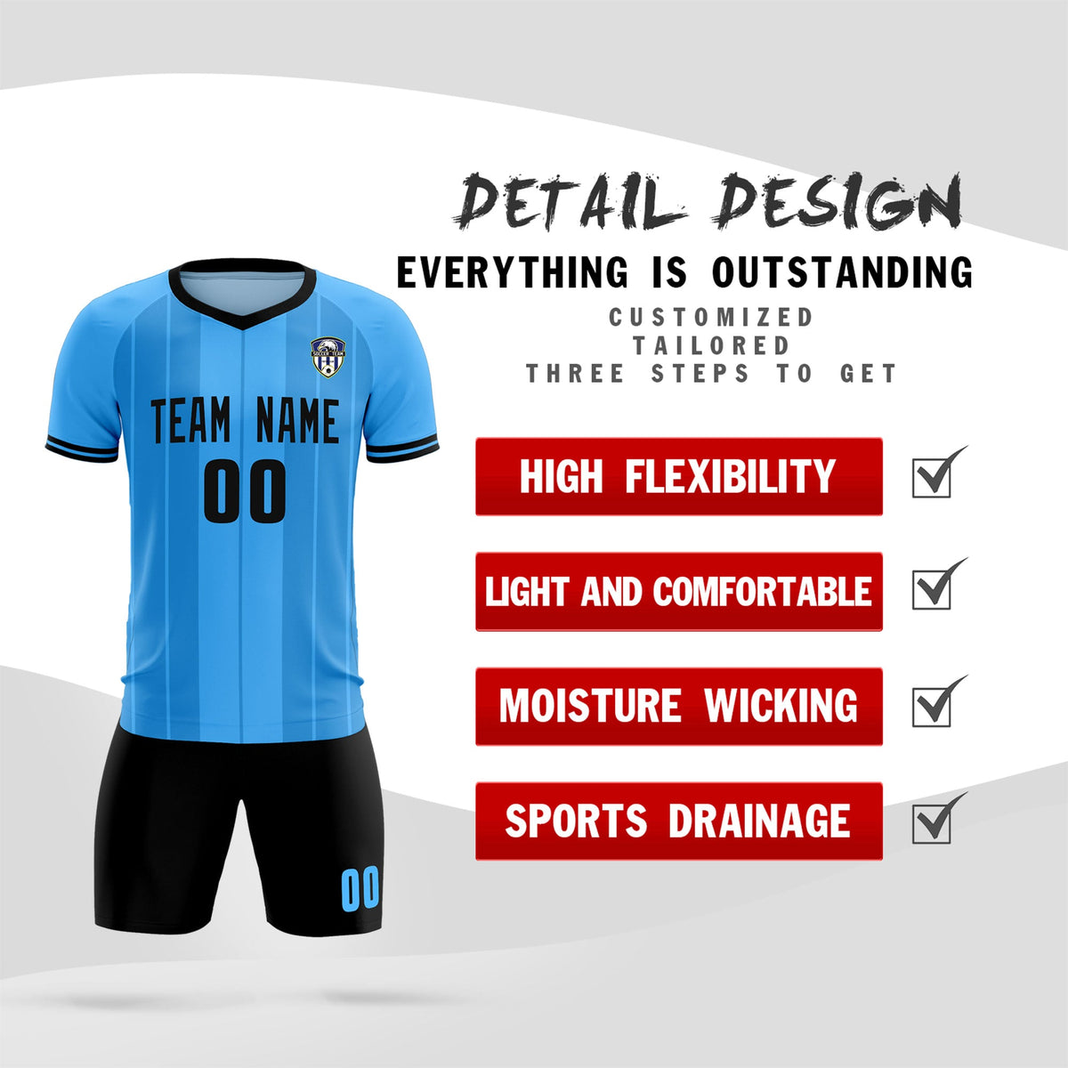 Custom Powder Blue Classic Striped Personalized Football Kit Jersey