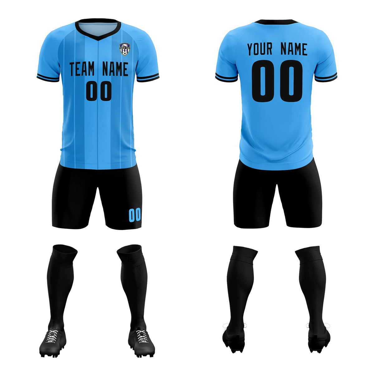 Custom Powder Blue Classic Striped Personalized Football Kit Jersey