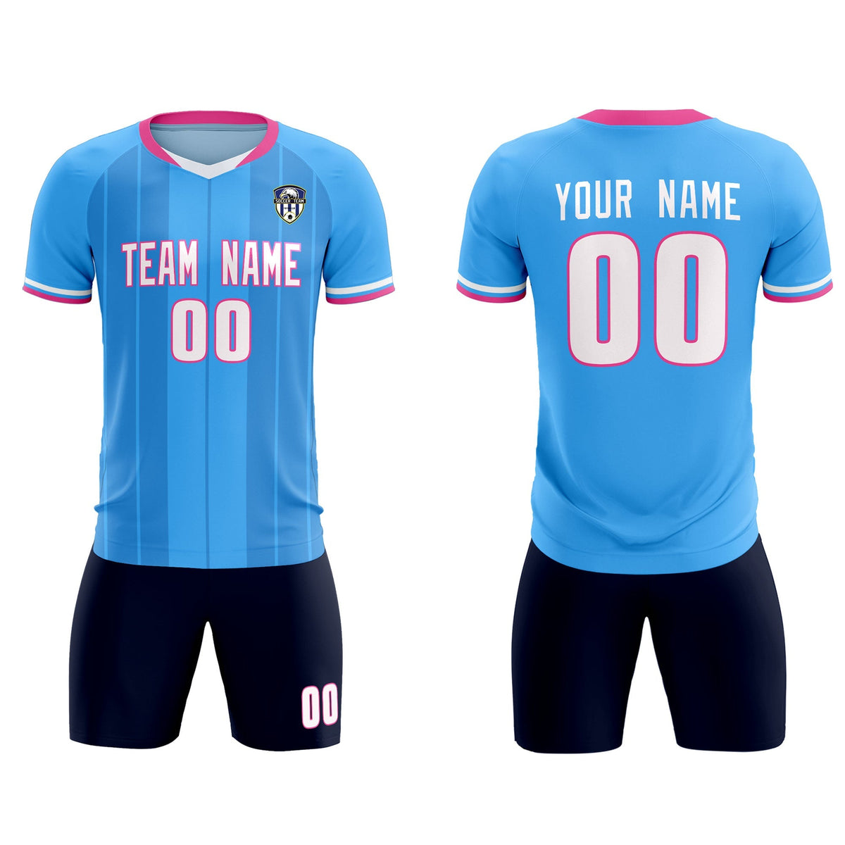 Custom Powder Blue Classic Striped Personalized Football Kit Jersey