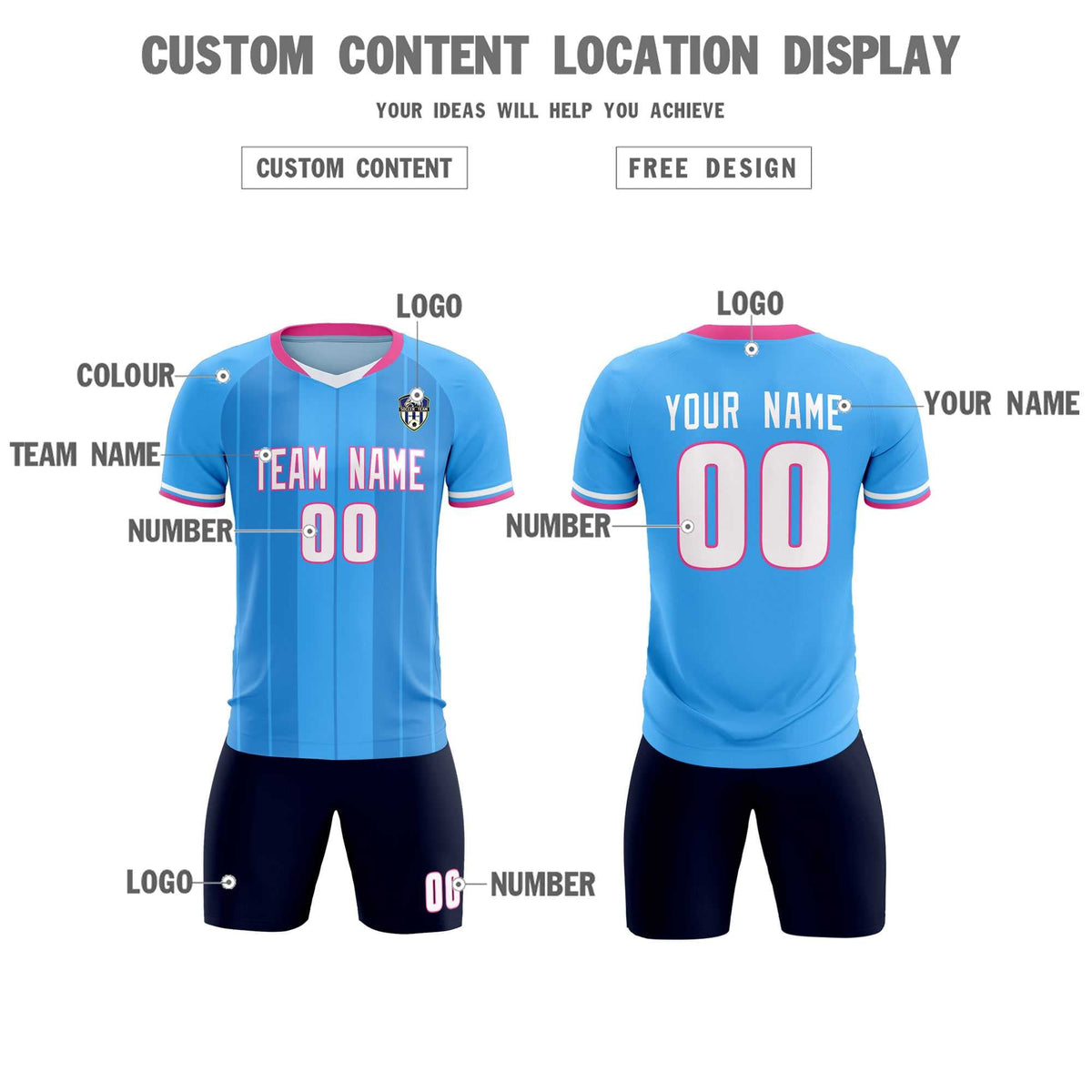 Custom Powder Blue Classic Striped Personalized Football Kit Jersey