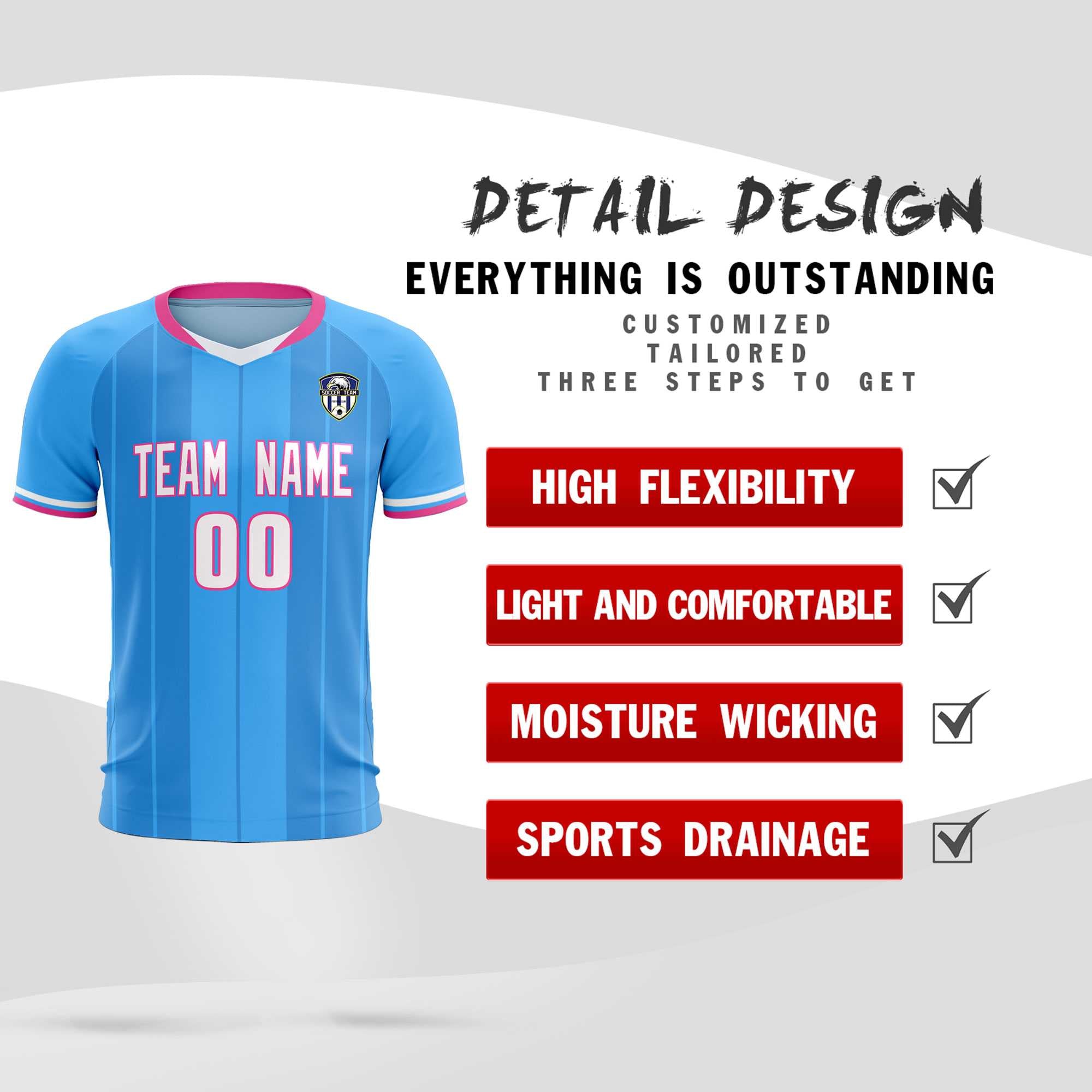 Custom Powder Blue Classic Striped Personalized Football Kit Jersey