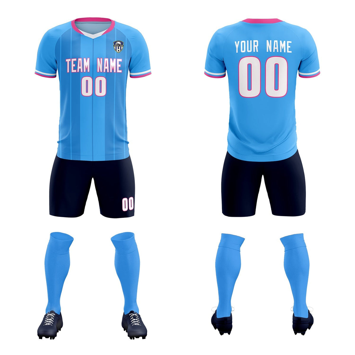 Custom Powder Blue Classic Striped Personalized Football Kit Jersey