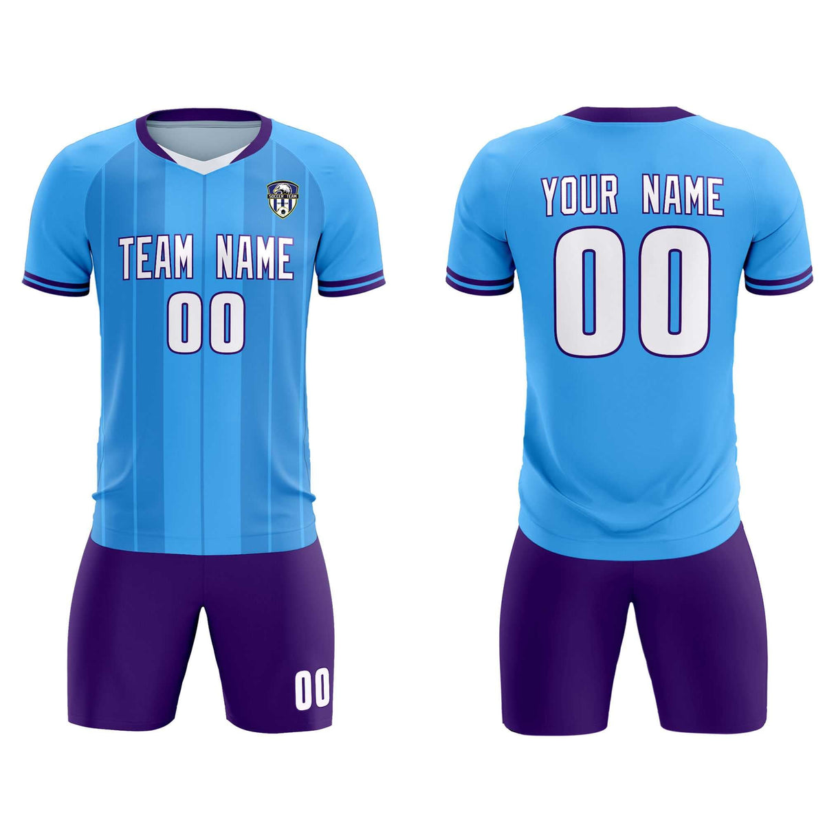 Custom Powder Blue Classic Striped Personalized Football Kit Jersey