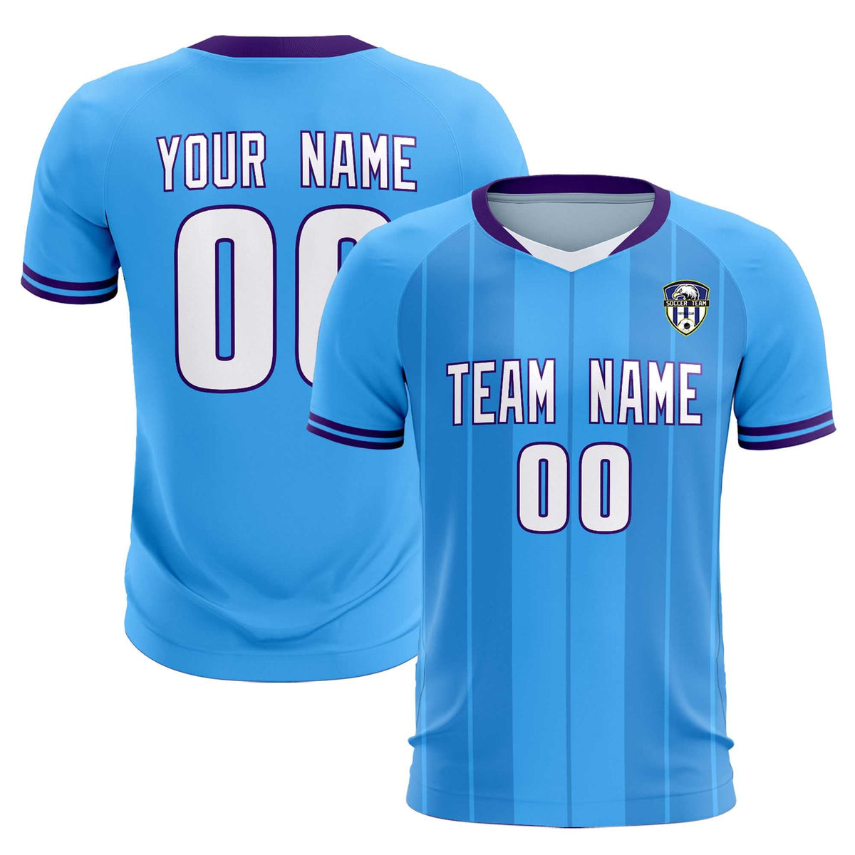 Custom Powder Blue Classic Striped Personalized Football Kit Jersey