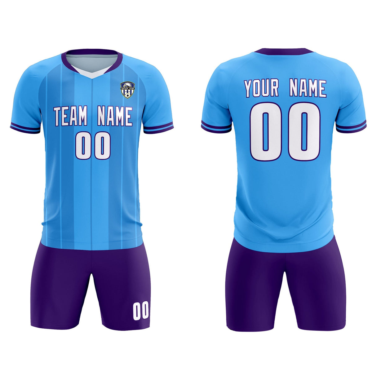 Custom Powder Blue Classic Striped Personalized Football Kit Jersey