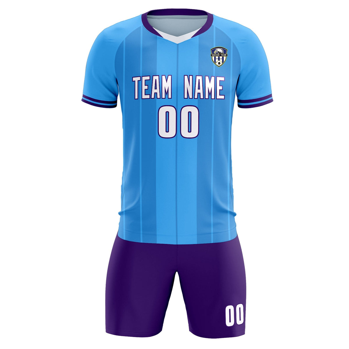 Custom Powder Blue Classic Striped Personalized Football Kit Jersey