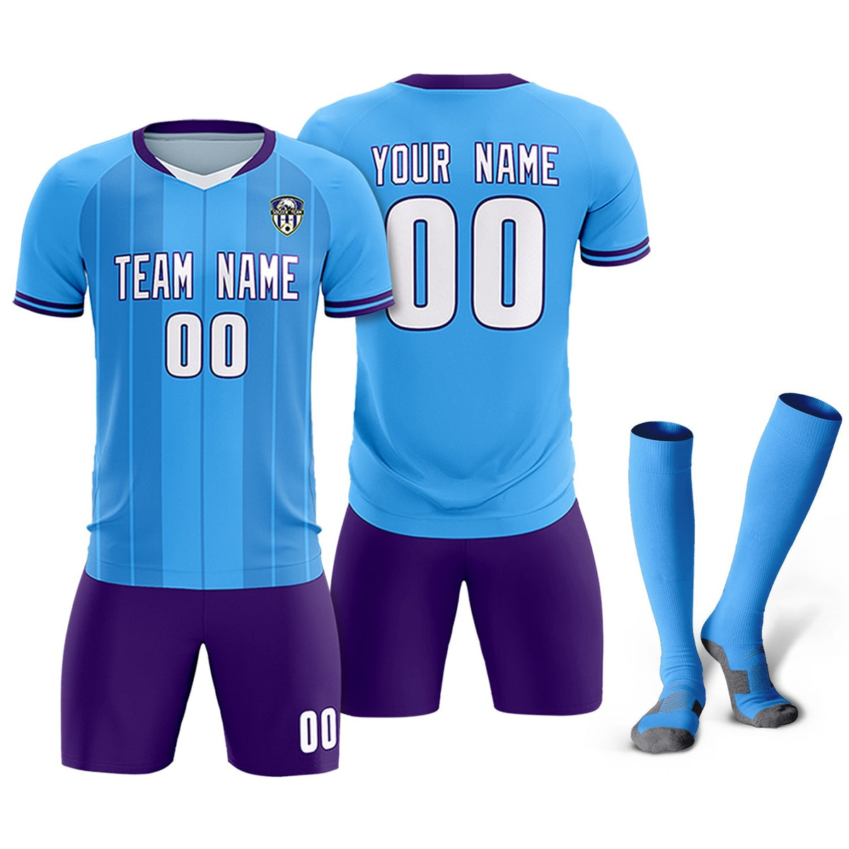 Custom Powder Blue Classic Striped Personalized Football Kit Jersey