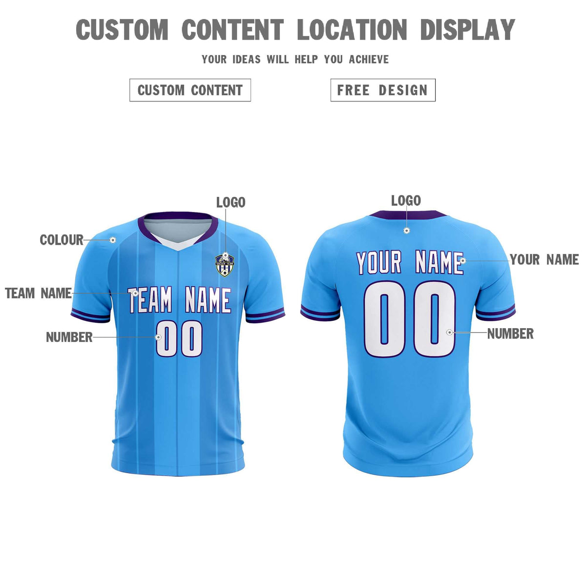Custom Powder Blue Classic Striped Personalized Football Kit Jersey