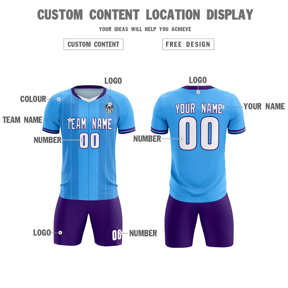 Custom Powder Blue Classic Striped Personalized Football Kit Jersey