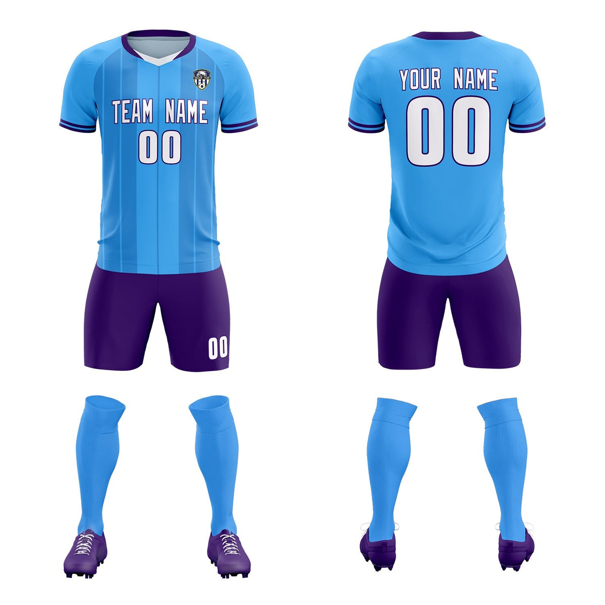 Custom Powder Blue Classic Striped Personalized Football Kit Jersey