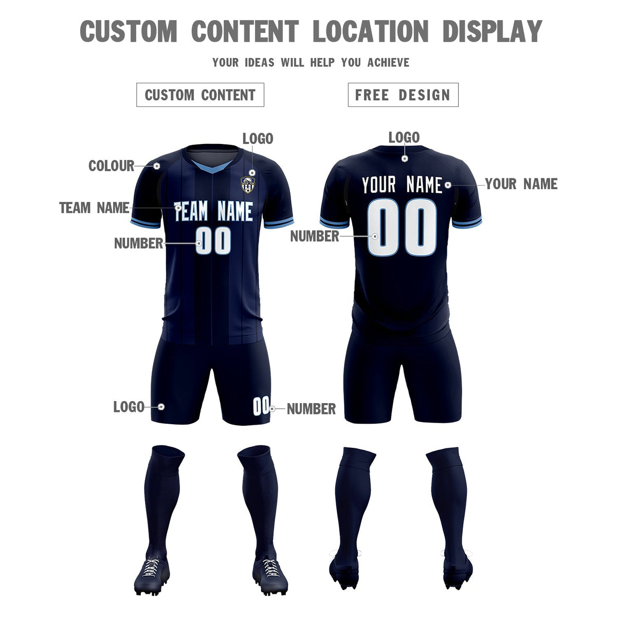 Custom Navy Classic Striped Personalized Football Kit Jersey