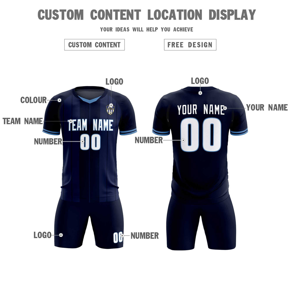 Custom Navy Classic Striped Personalized Football Kit Jersey
