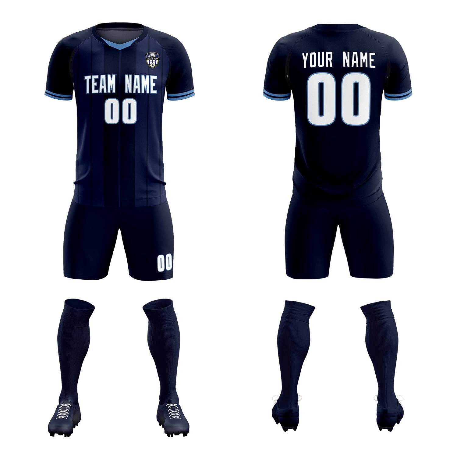Custom Navy Classic Striped Personalized Football Kit Jersey