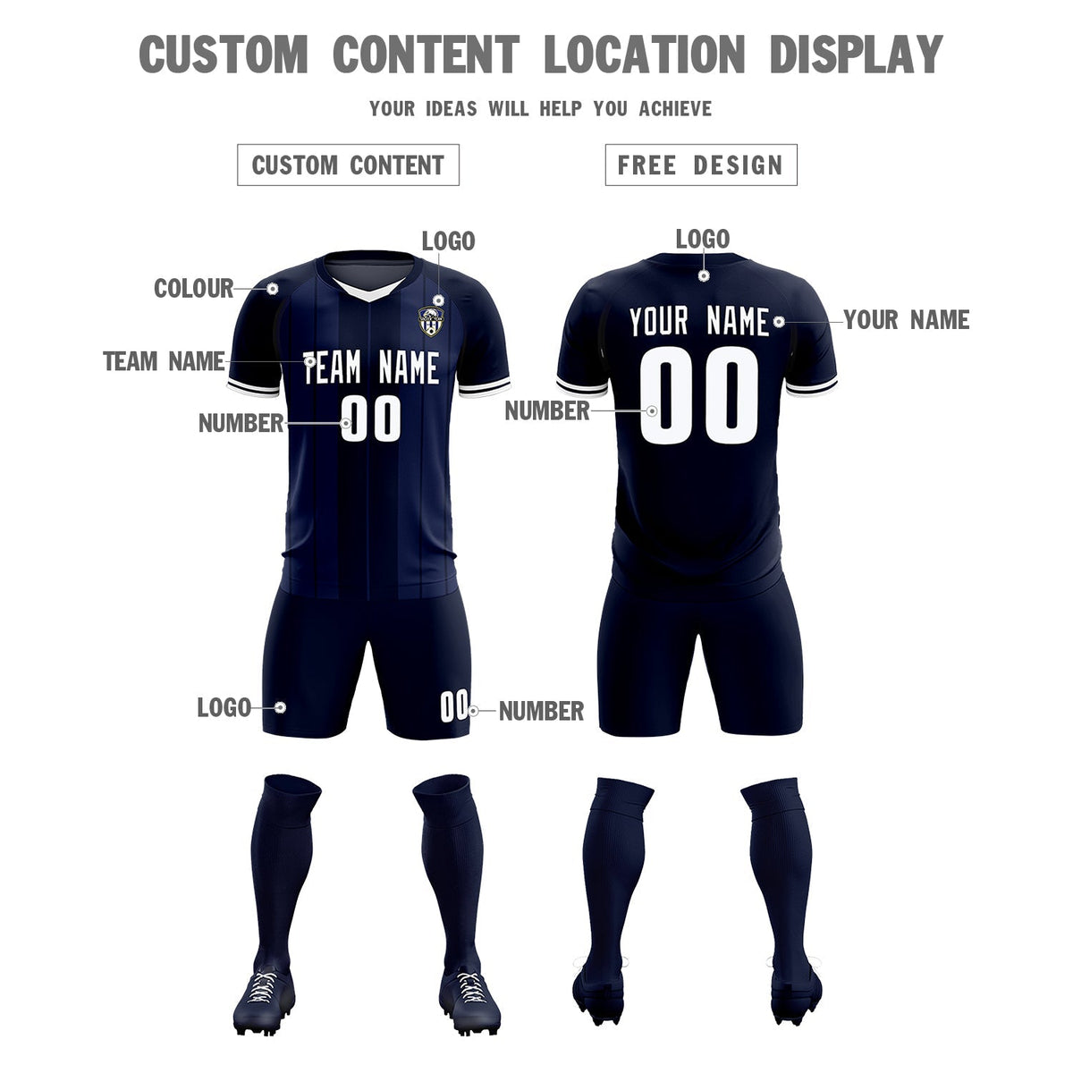 Custom Navy Classic Striped Personalized Football Kit Jersey