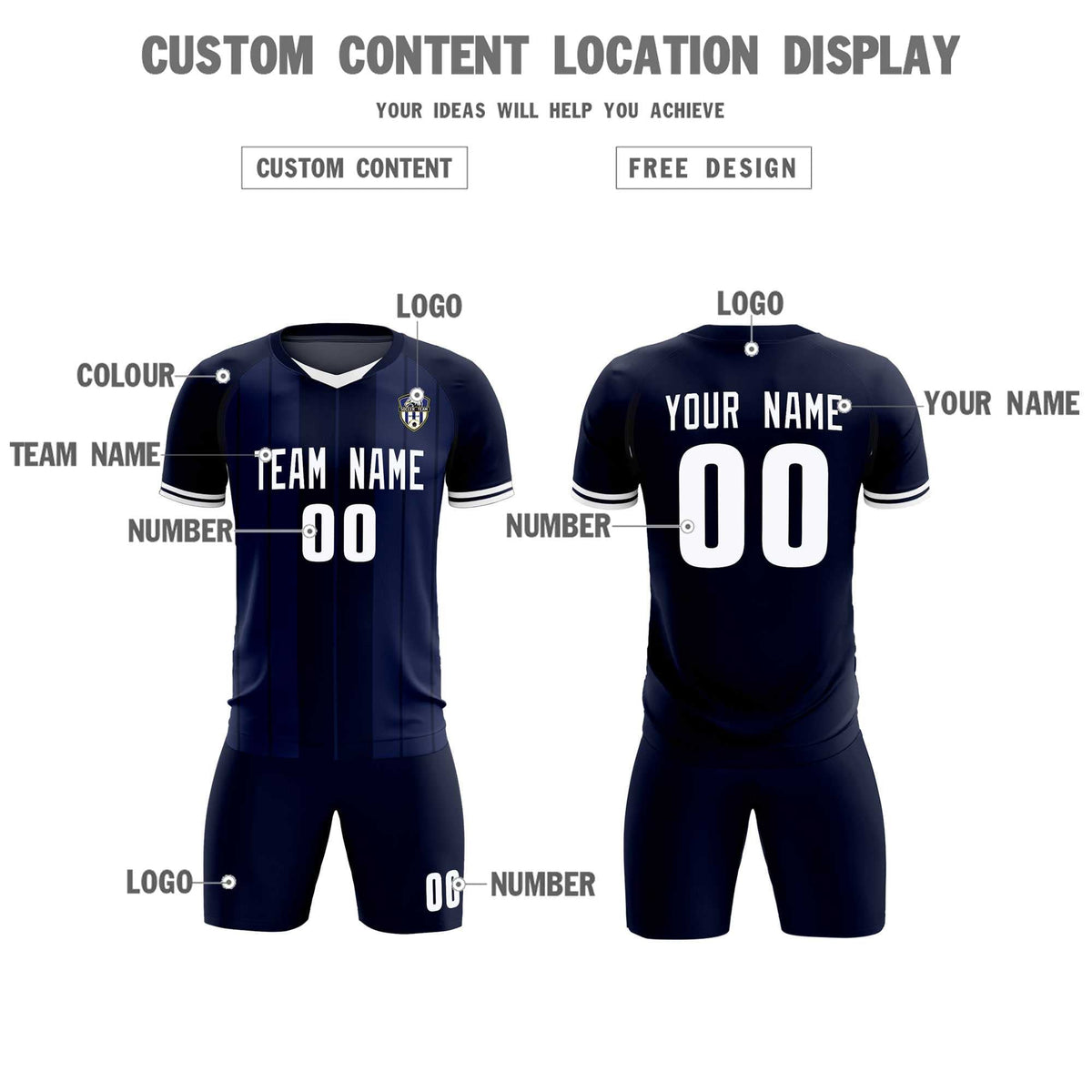 Custom Navy Classic Striped Personalized Football Kit Jersey