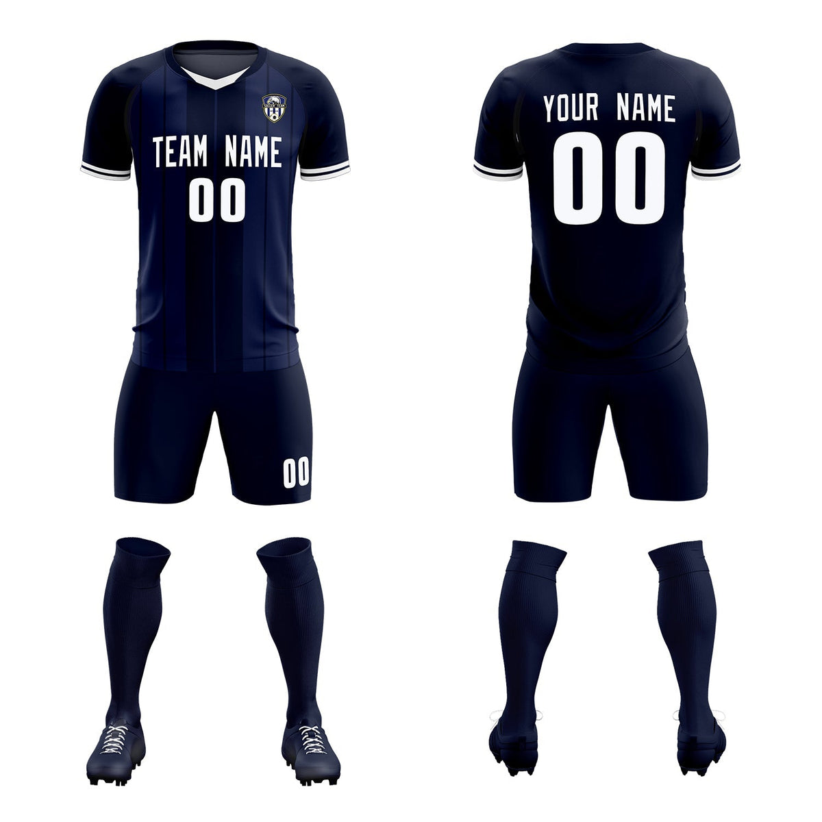 Custom Navy Classic Striped Personalized Football Kit Jersey