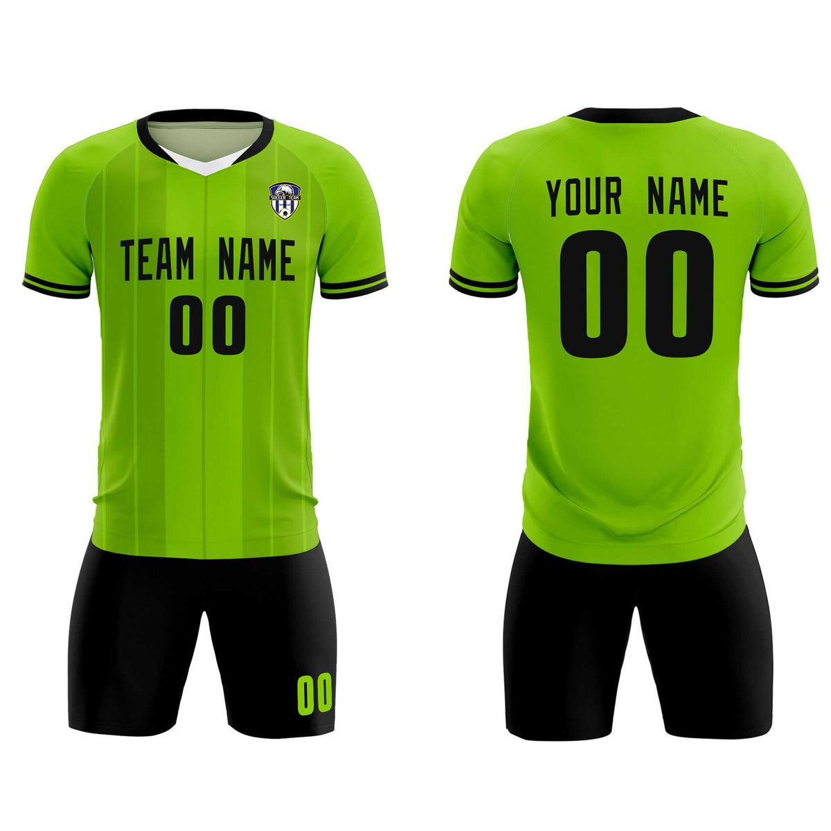 Custom Neon Green Classic Striped Personalized Football Kit Jersey