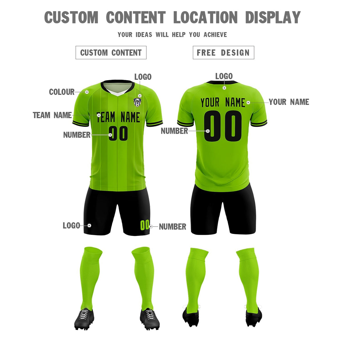 Custom Neon Green Classic Striped Personalized Football Kit Jersey