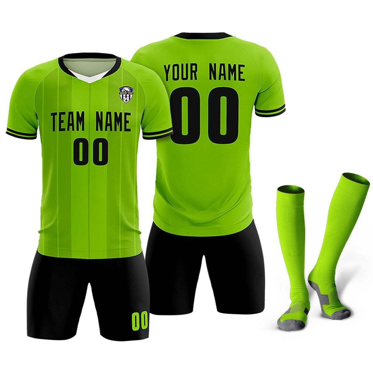 Custom Neon Green Classic Striped Personalized Football Kit Jersey