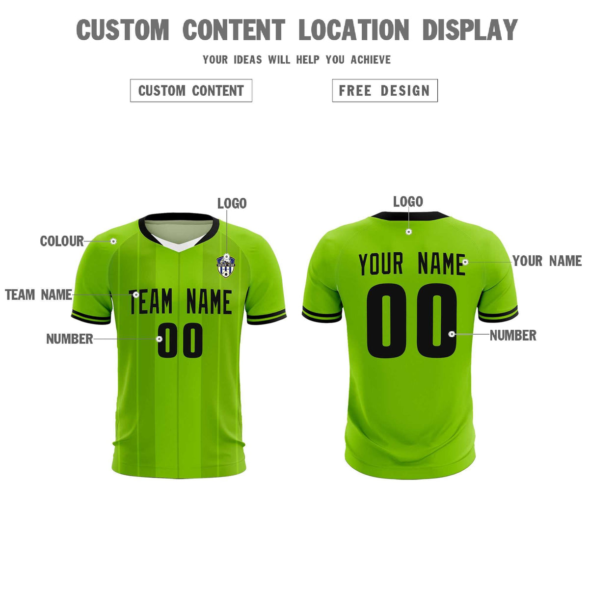 Custom Neon Green Classic Striped Personalized Football Kit Jersey