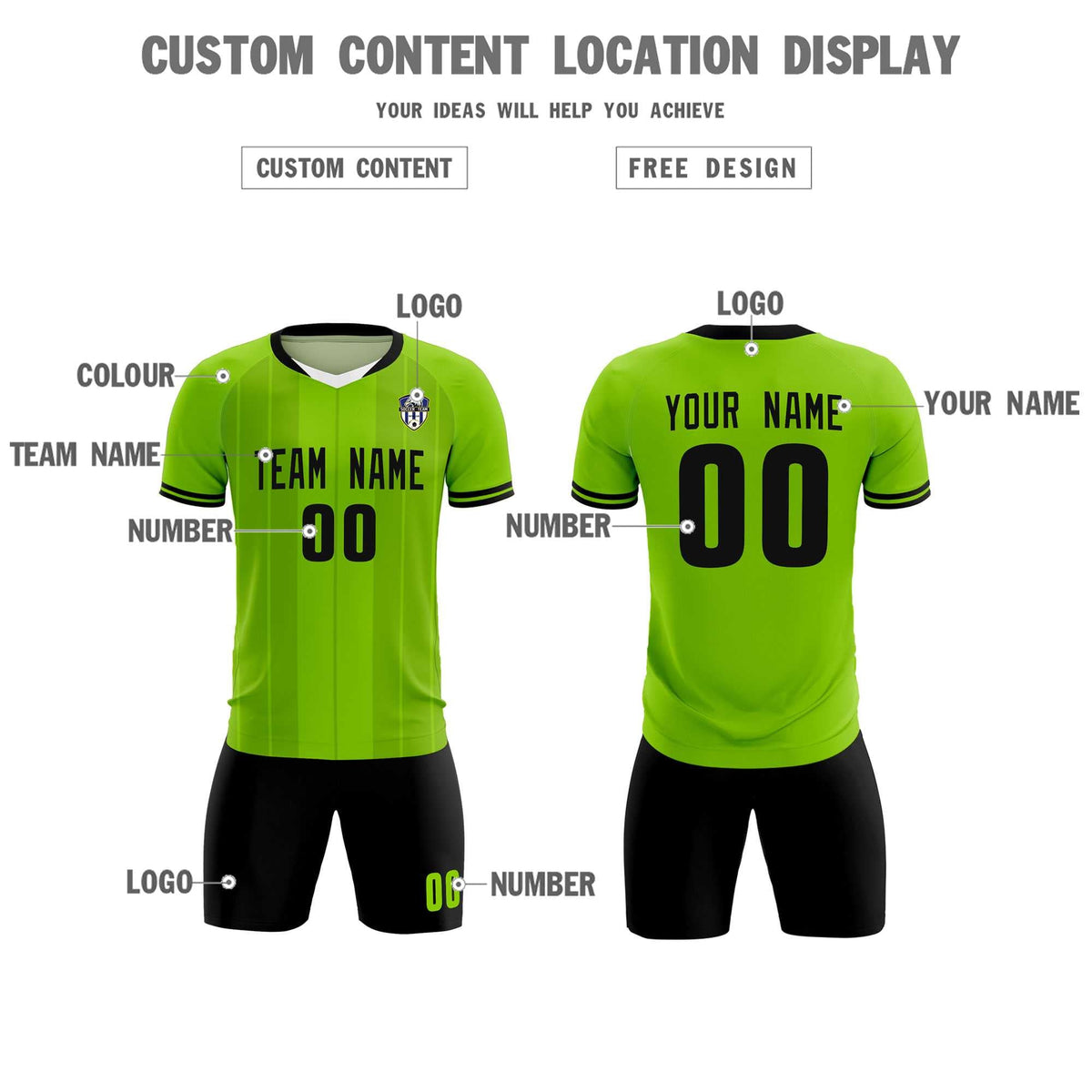 Custom Neon Green Classic Striped Personalized Football Kit Jersey