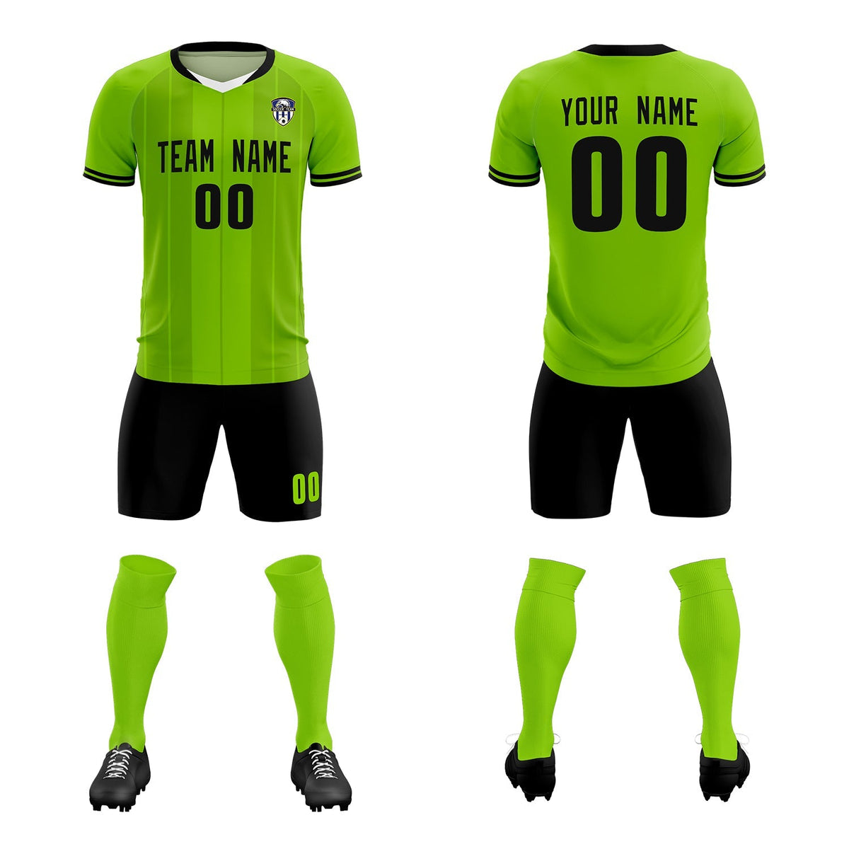 Custom Neon Green Classic Striped Personalized Football Kit Jersey