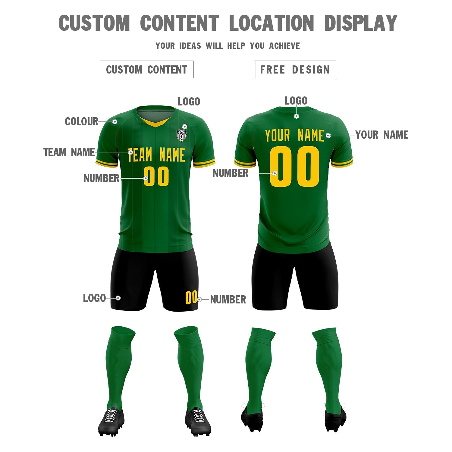 Custom Kelly Green Classic Striped Personalized Football Kit Jersey