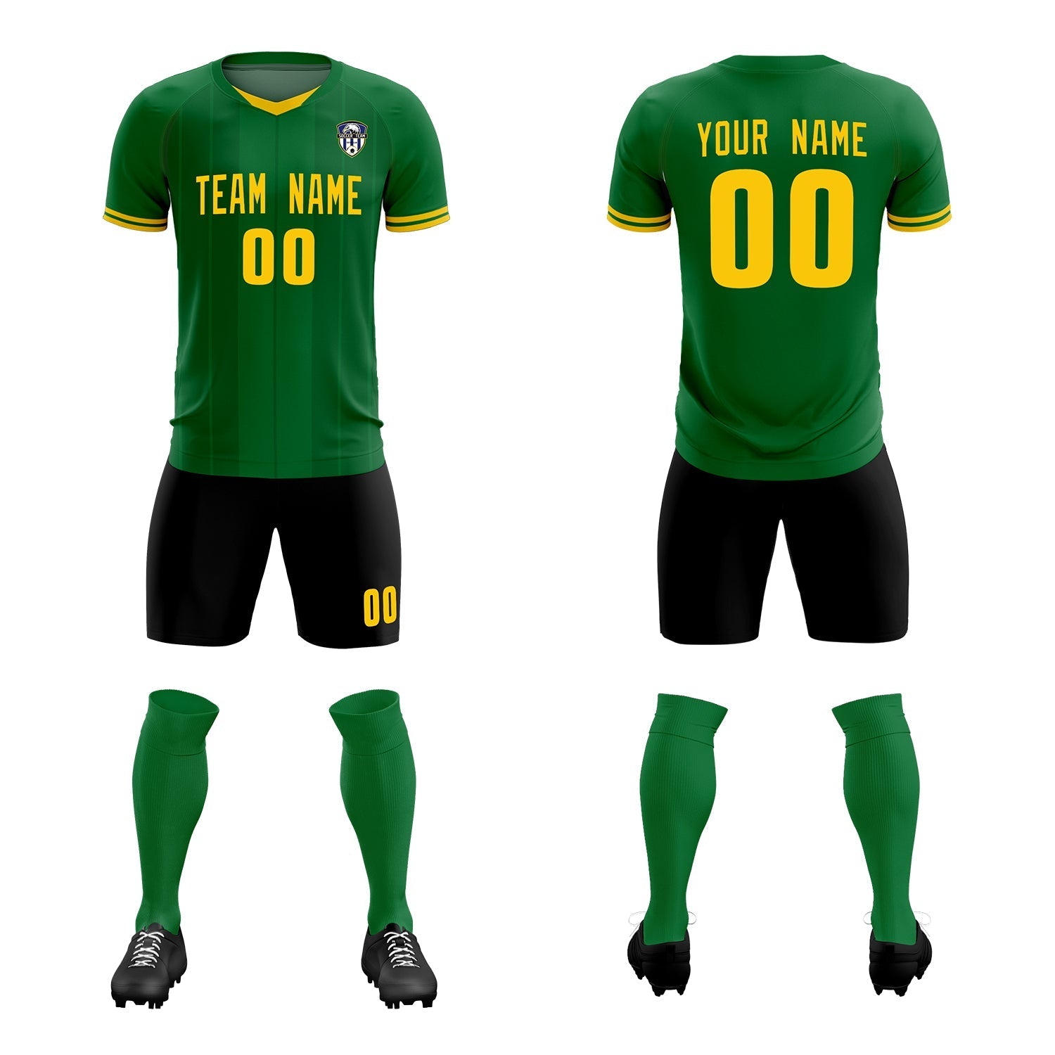 Custom Kelly Green Classic Striped Personalized Football Kit Jersey