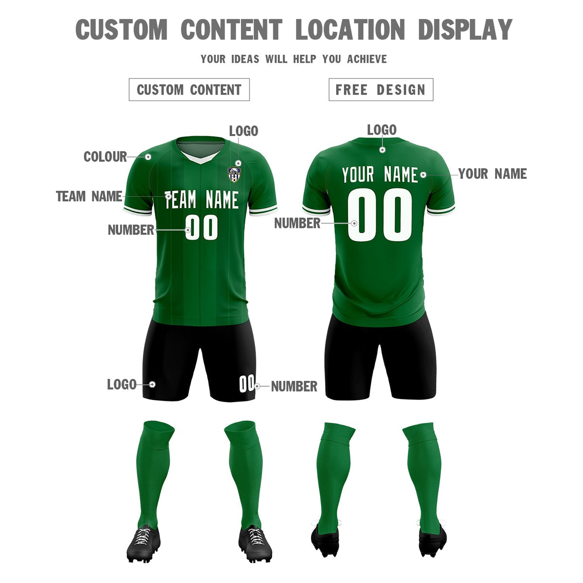 Custom Kelly Green Classic Striped Personalized Football Kit Jersey
