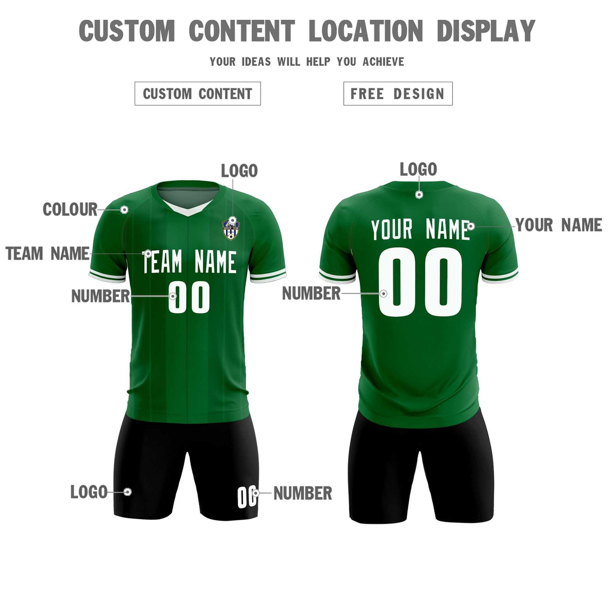 Custom Kelly Green Classic Striped Personalized Football Kit Jersey