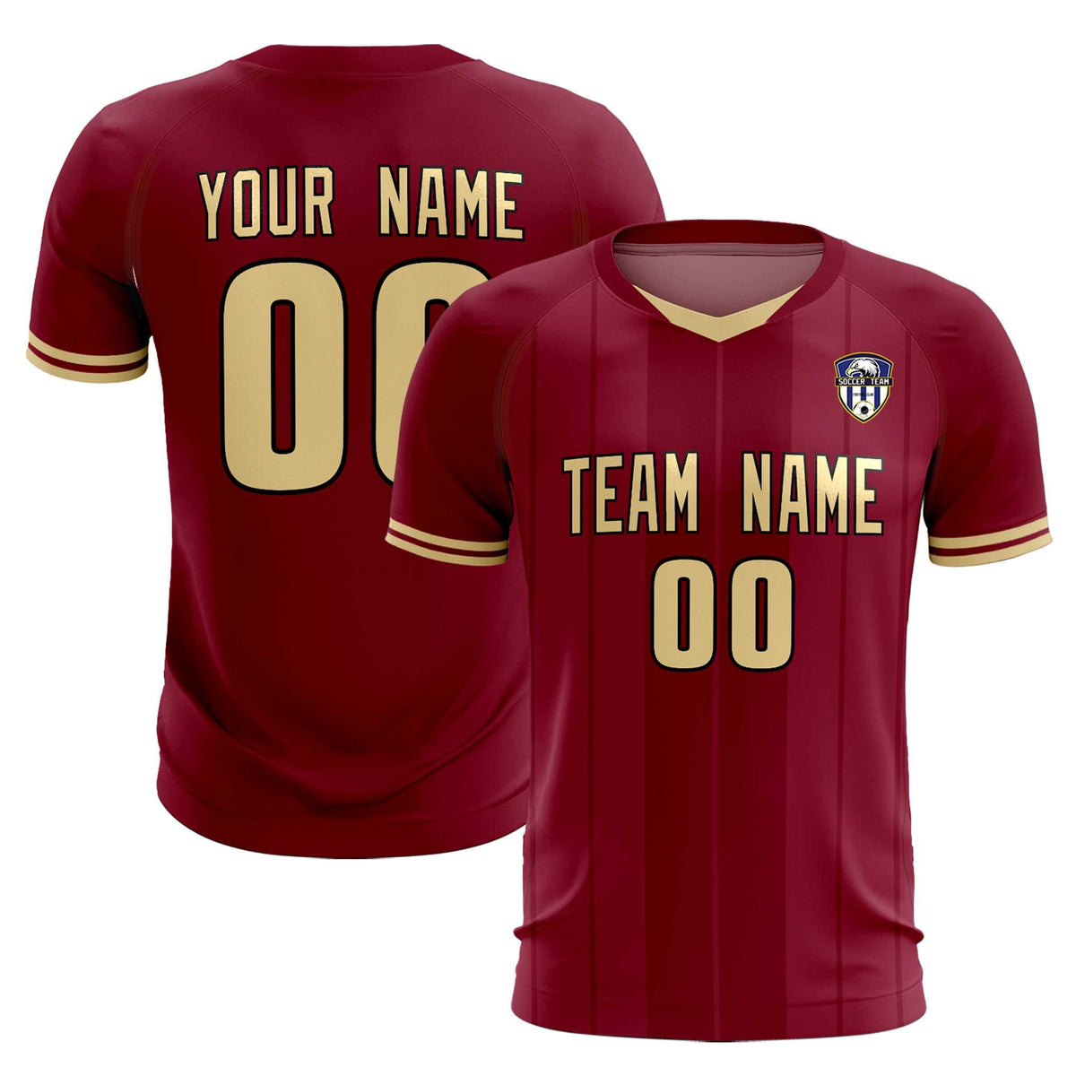 Custom Crimson Classic Striped Personalized Football Kit Jersey