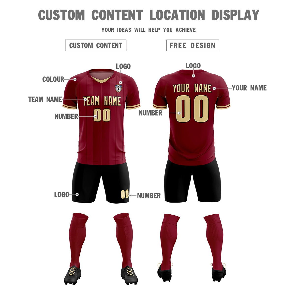 Custom Crimson Classic Striped Personalized Football Kit Jersey