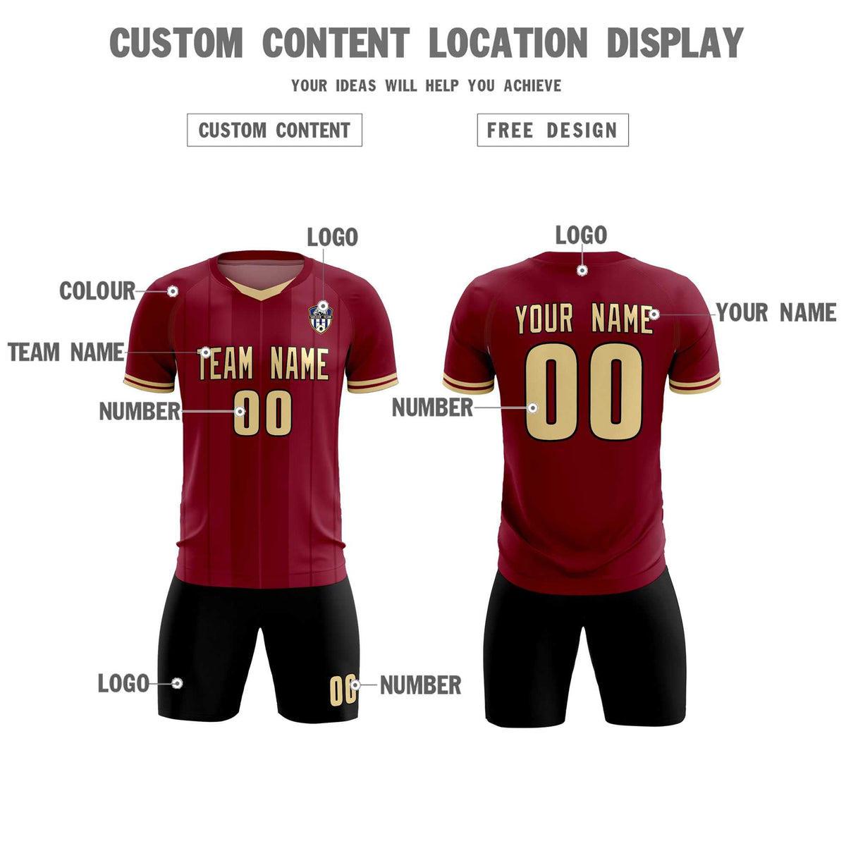 Custom Crimson Classic Striped Personalized Football Kit Jersey