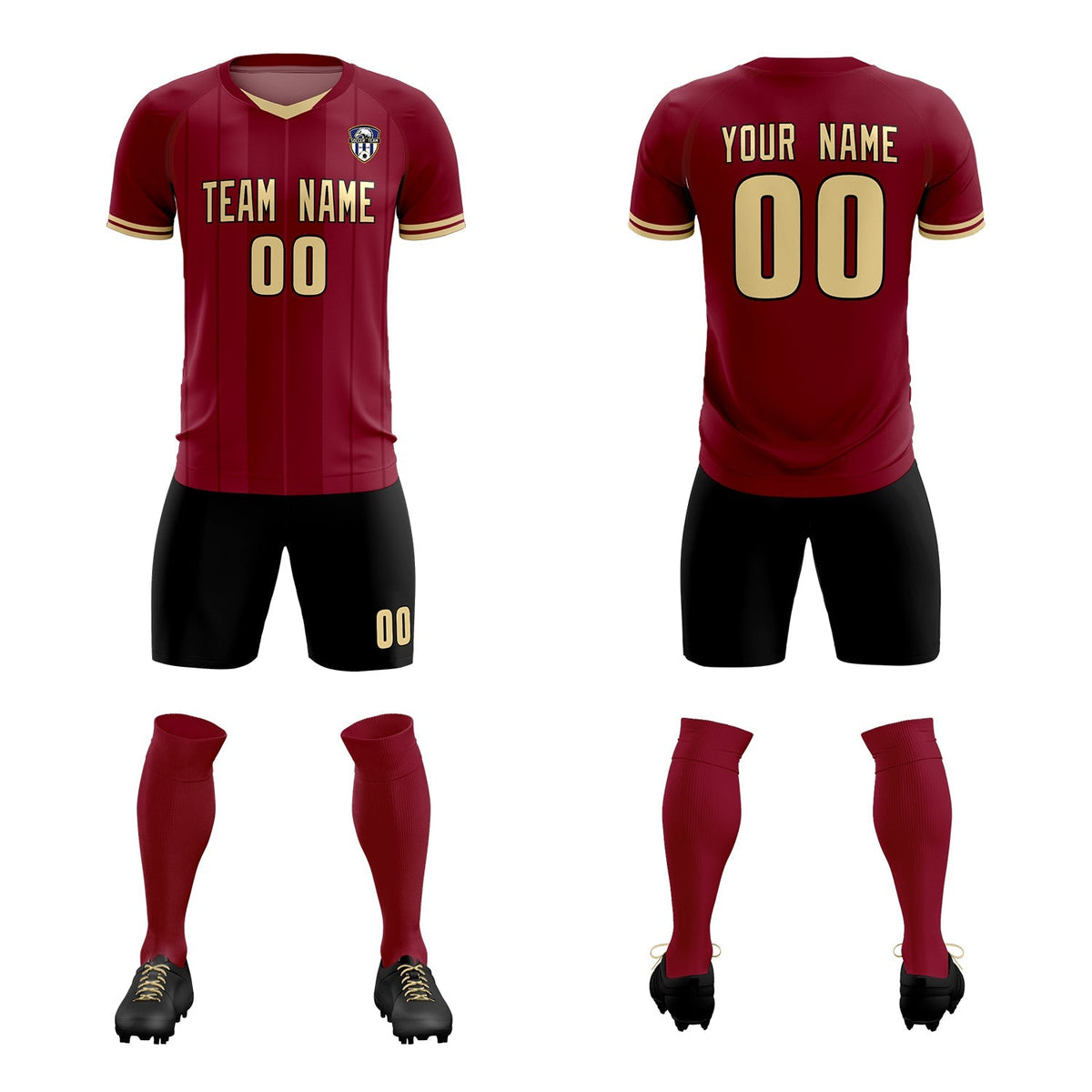 Custom Crimson Classic Striped Personalized Football Kit Jersey