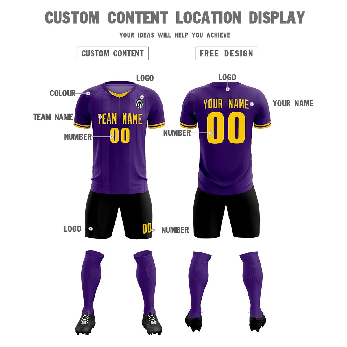 Custom Purple Classic Striped Personalized Football Kit Jersey