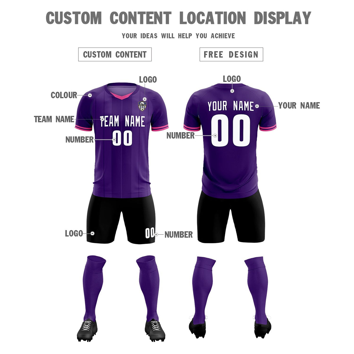 Custom Purple Classic Striped Personalized Football Kit Jersey