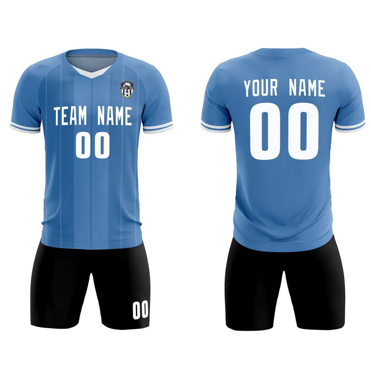 Custom Light Blue Classic Striped Personalized Football Kit Jersey