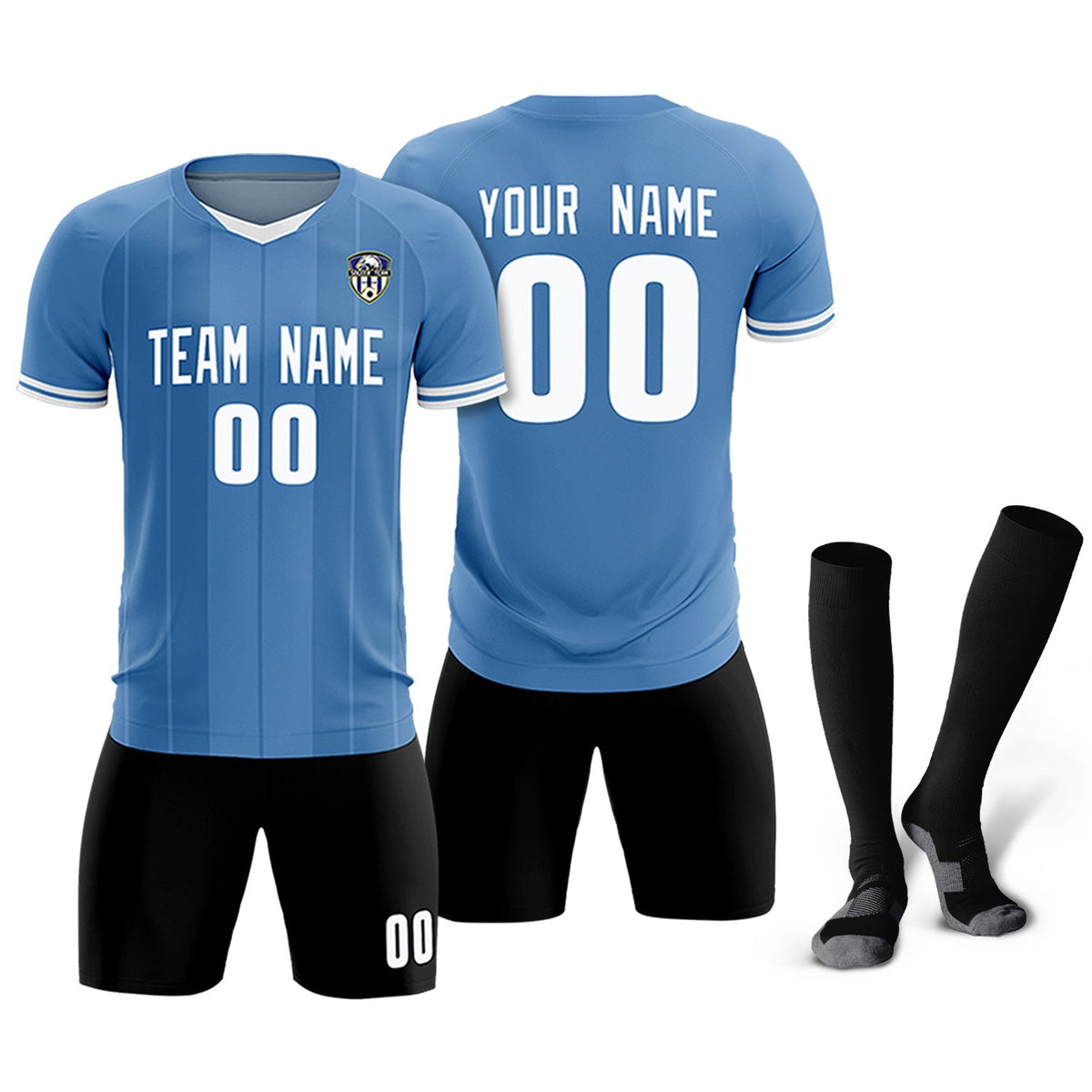 Custom Light Blue Classic Striped Personalized Football Kit Jersey