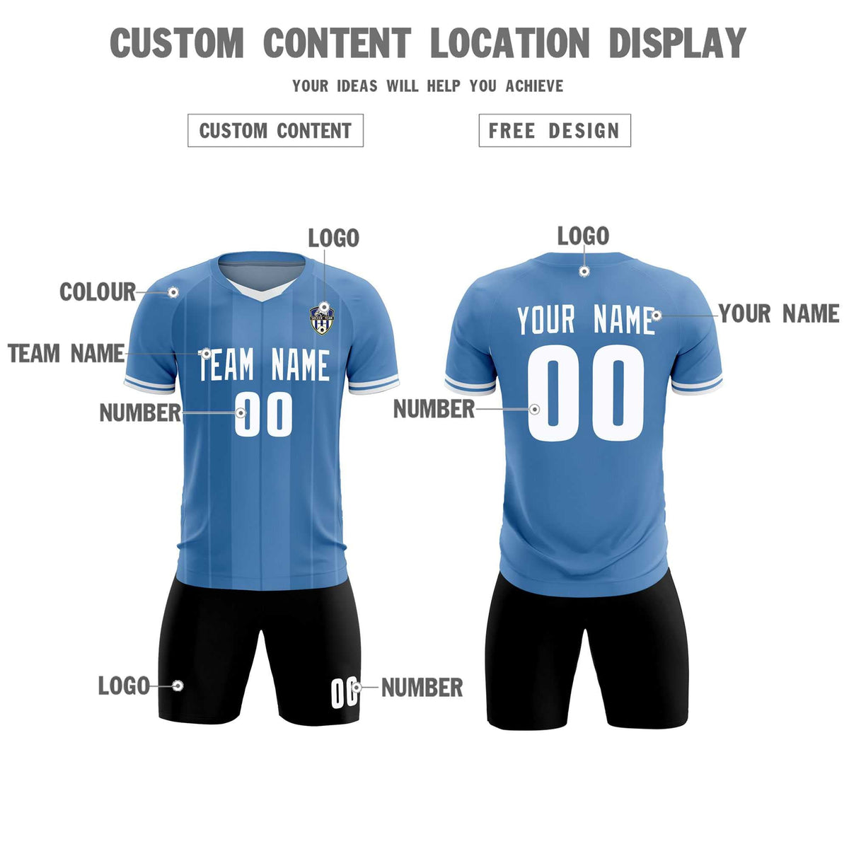 Custom Light Blue Classic Striped Personalized Football Kit Jersey