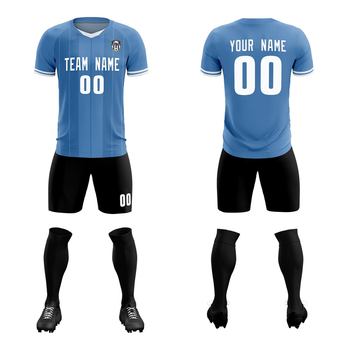 Custom Light Blue Classic Striped Personalized Football Kit Jersey