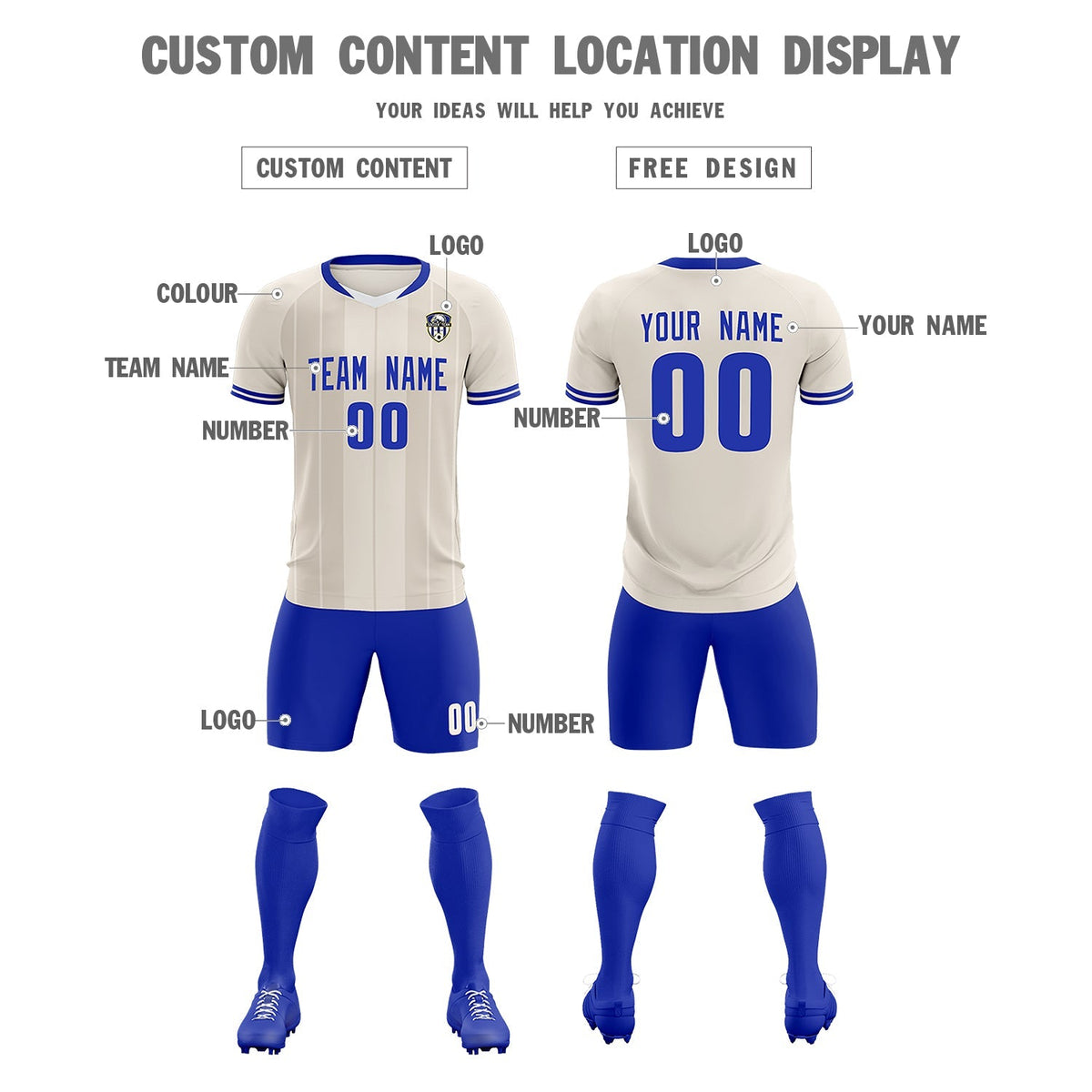 Custom Cream Classic Striped Personalized Football Kit Jersey
