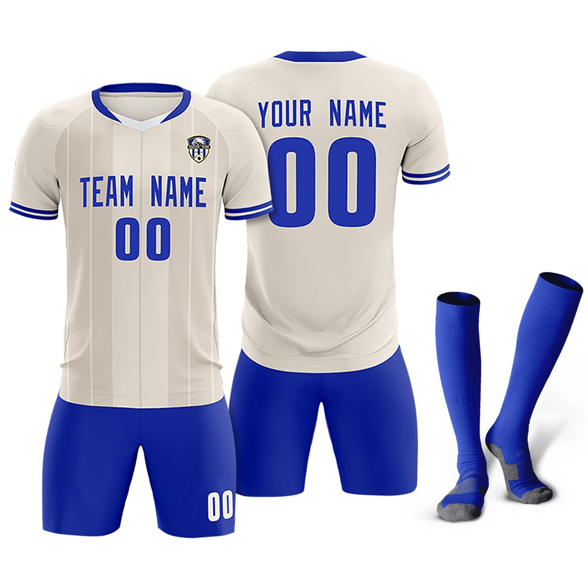 Custom Cream Classic Striped Personalized Football Kit Jersey