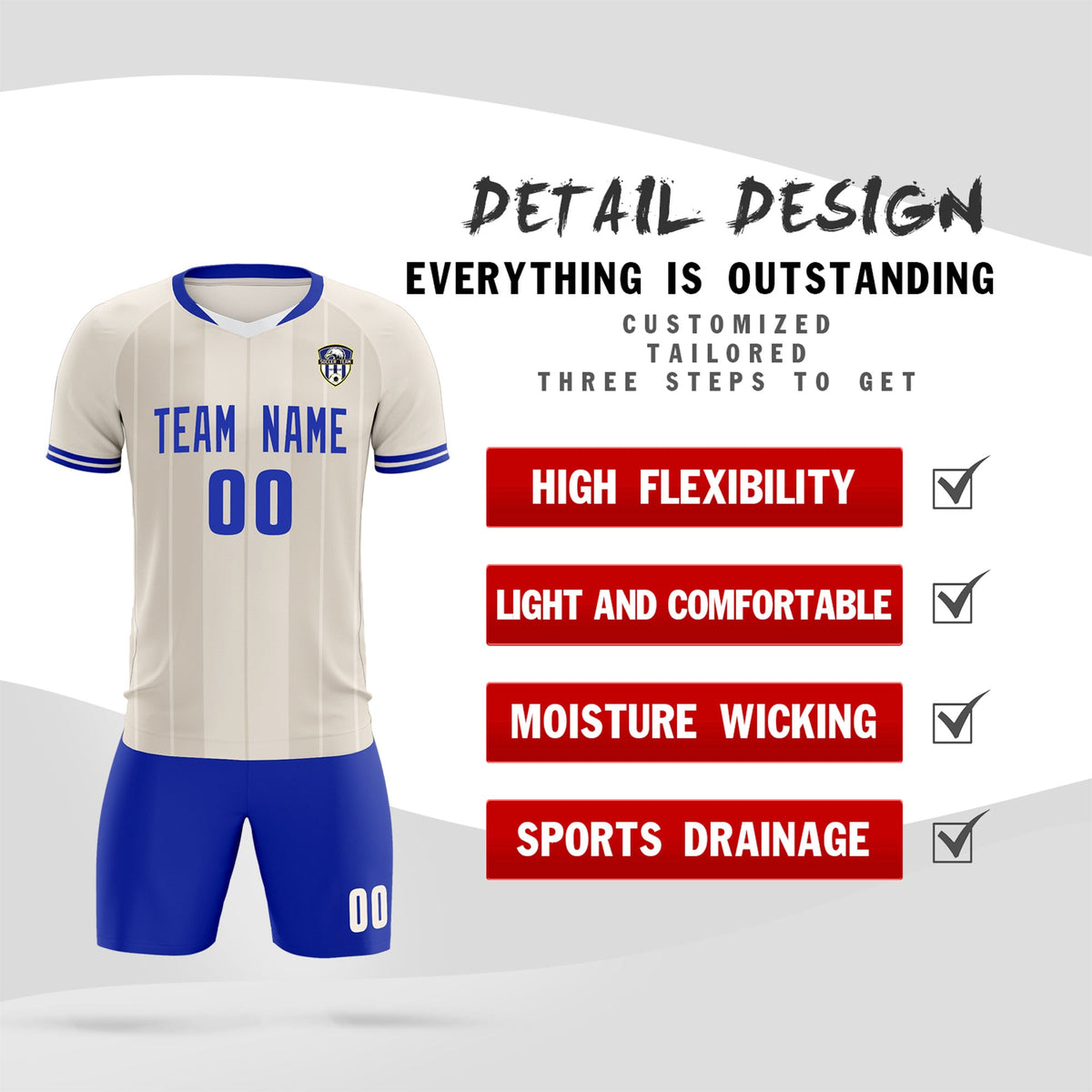 Custom Cream Classic Striped Personalized Football Kit Jersey
