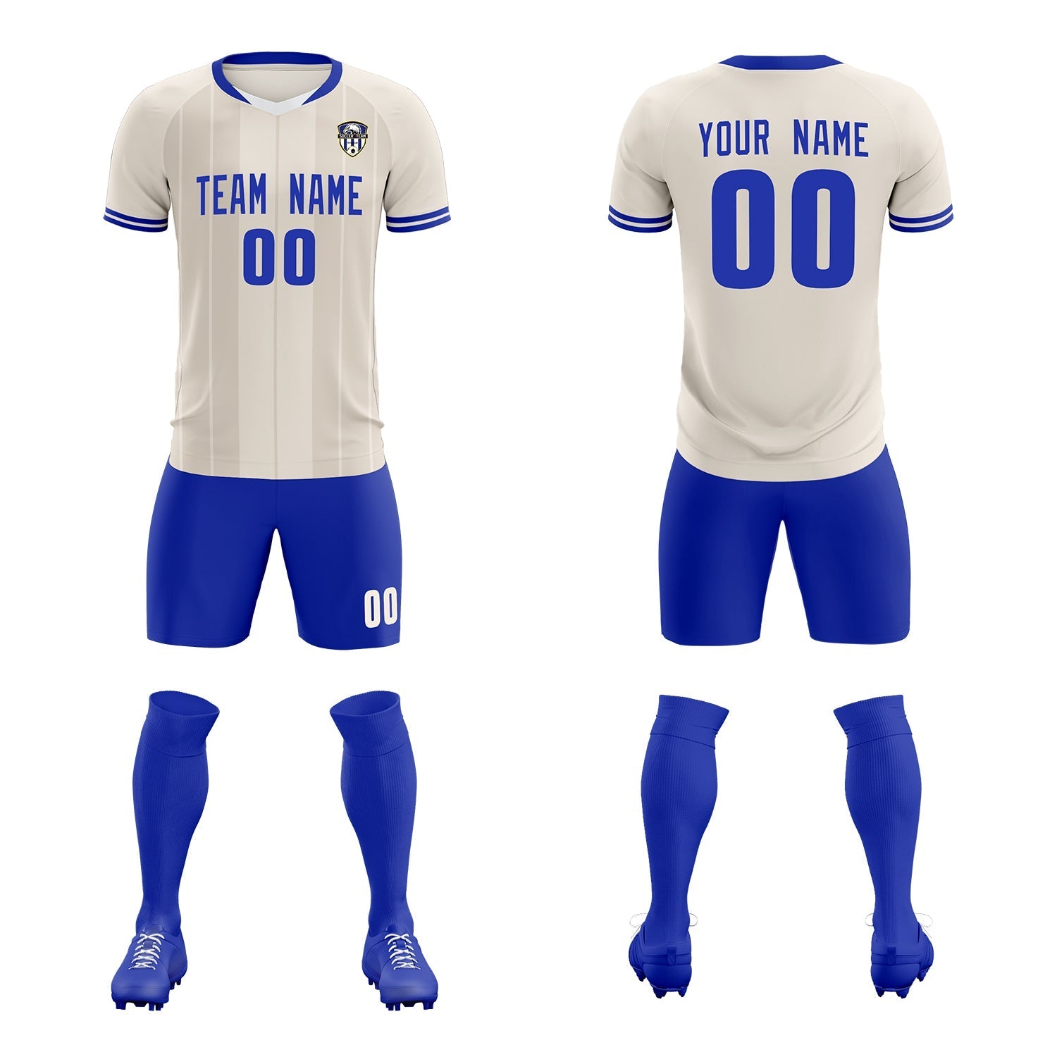 Custom Cream Classic Striped Personalized Football Kit Jersey